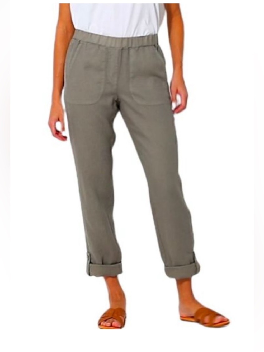 Pure Jill 100% Linen Casual Rolled Hem Lightweight Pull On Pants